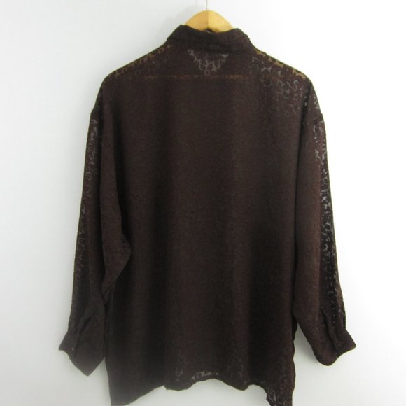 Vintage Prete Woman Plus 3X Brown Floral LS Blouse Shirt Silky Cottagecore - Picture 6 of 12